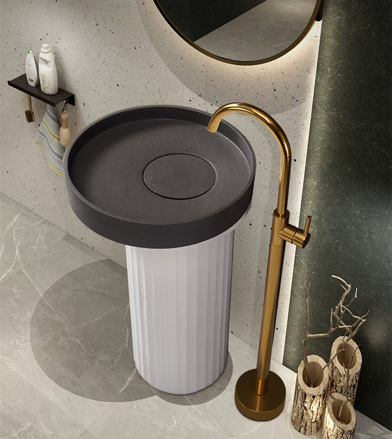 Marbo White Floor Mounted Ceramic Pedestal Wash Basin | EQAS019