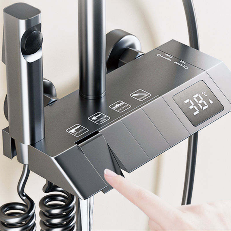 - MARBO Premium LED Shower Set – Grey Piano Finish, Digital Smart Faucet