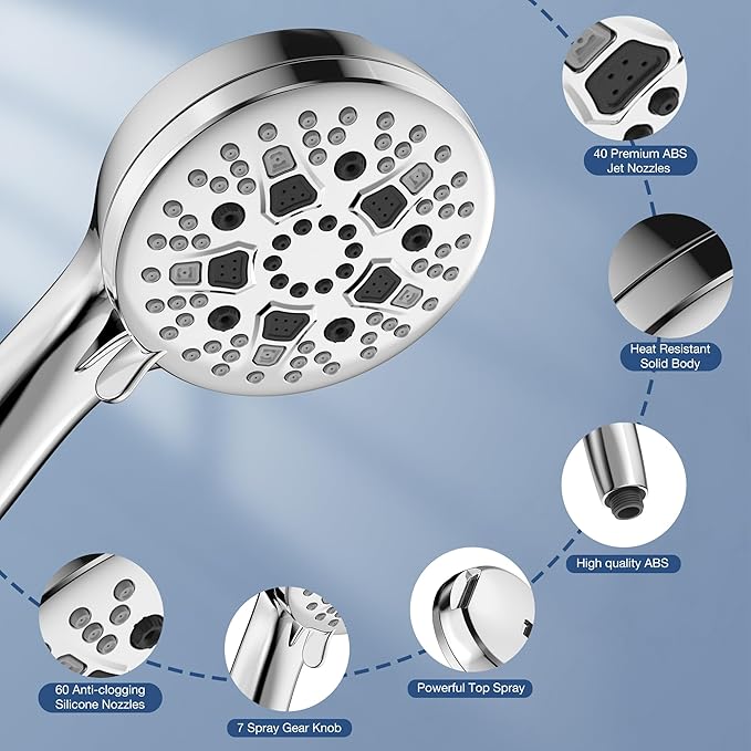 Power Wash Hand Shower – 9 Spray Patterns, High Pressure, Chrome Coated