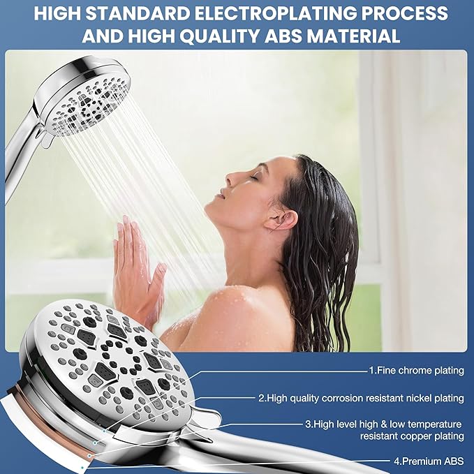 Power Wash Hand Shower – 9 Spray Patterns, High Pressure, Chrome Coated
