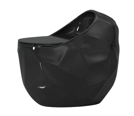 Black, futuristic-looking toliet on a white background