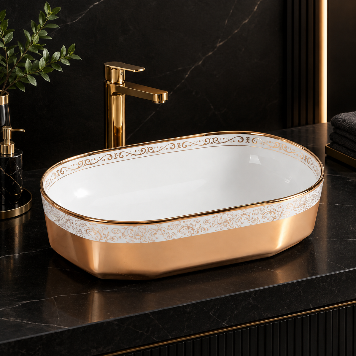 Marbo Rose Gold Edge  Wash Basin | NCTT 949