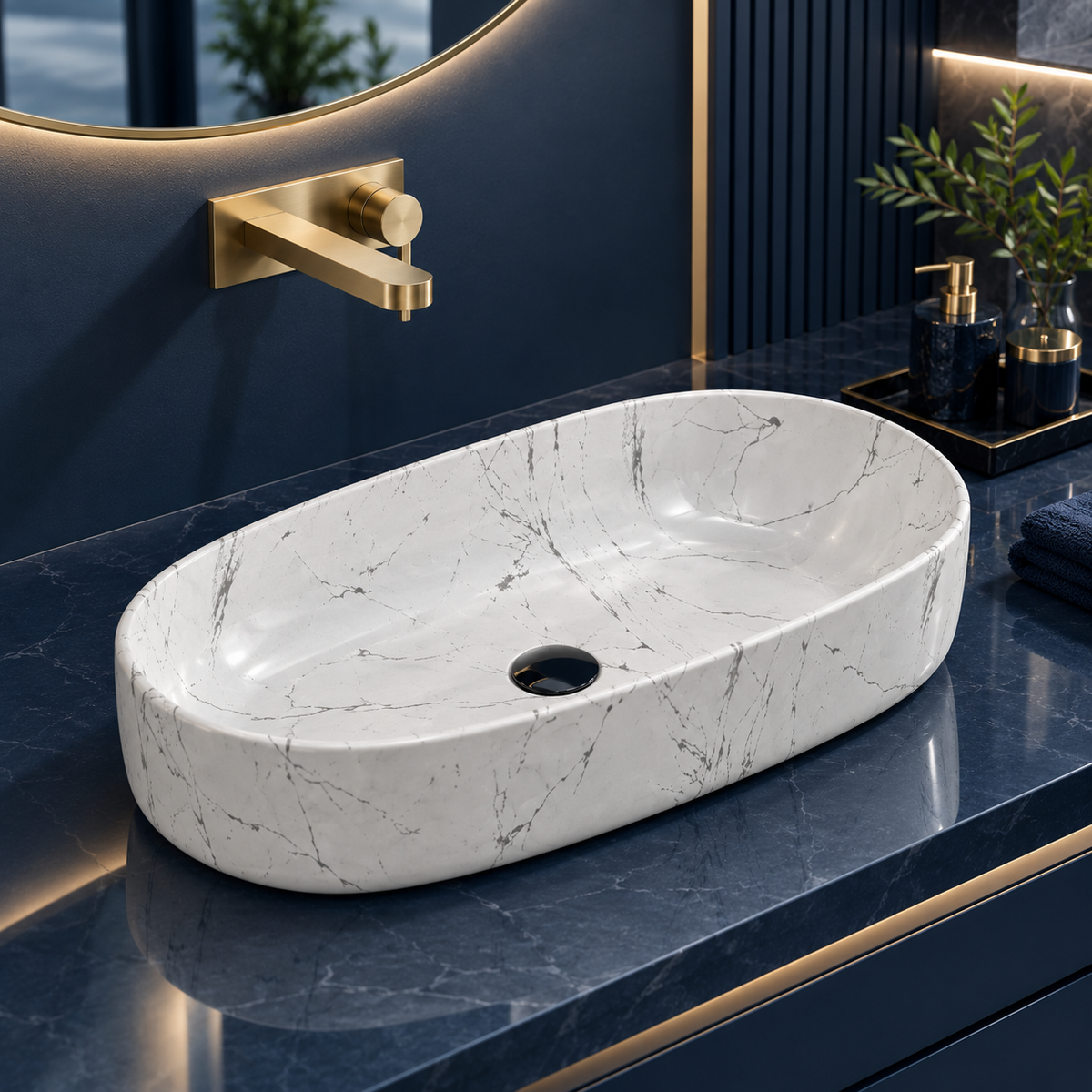 Marbo White Lux marble Washbasin | NCTT 1035