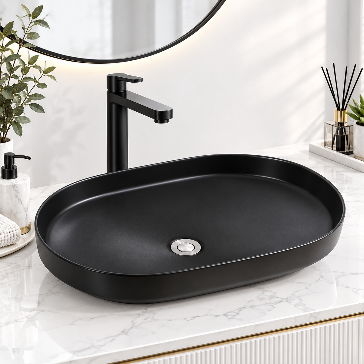 Marbo Matte Black Oval Vessel Wash Basin | NCTT-349