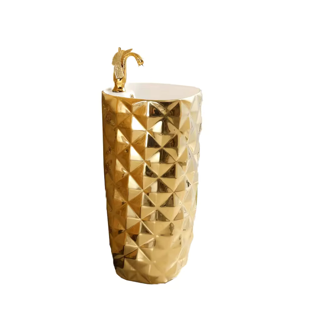 MARBO Luxury bathroom wash basin ceramic floor standing pedestal plating gold Basin