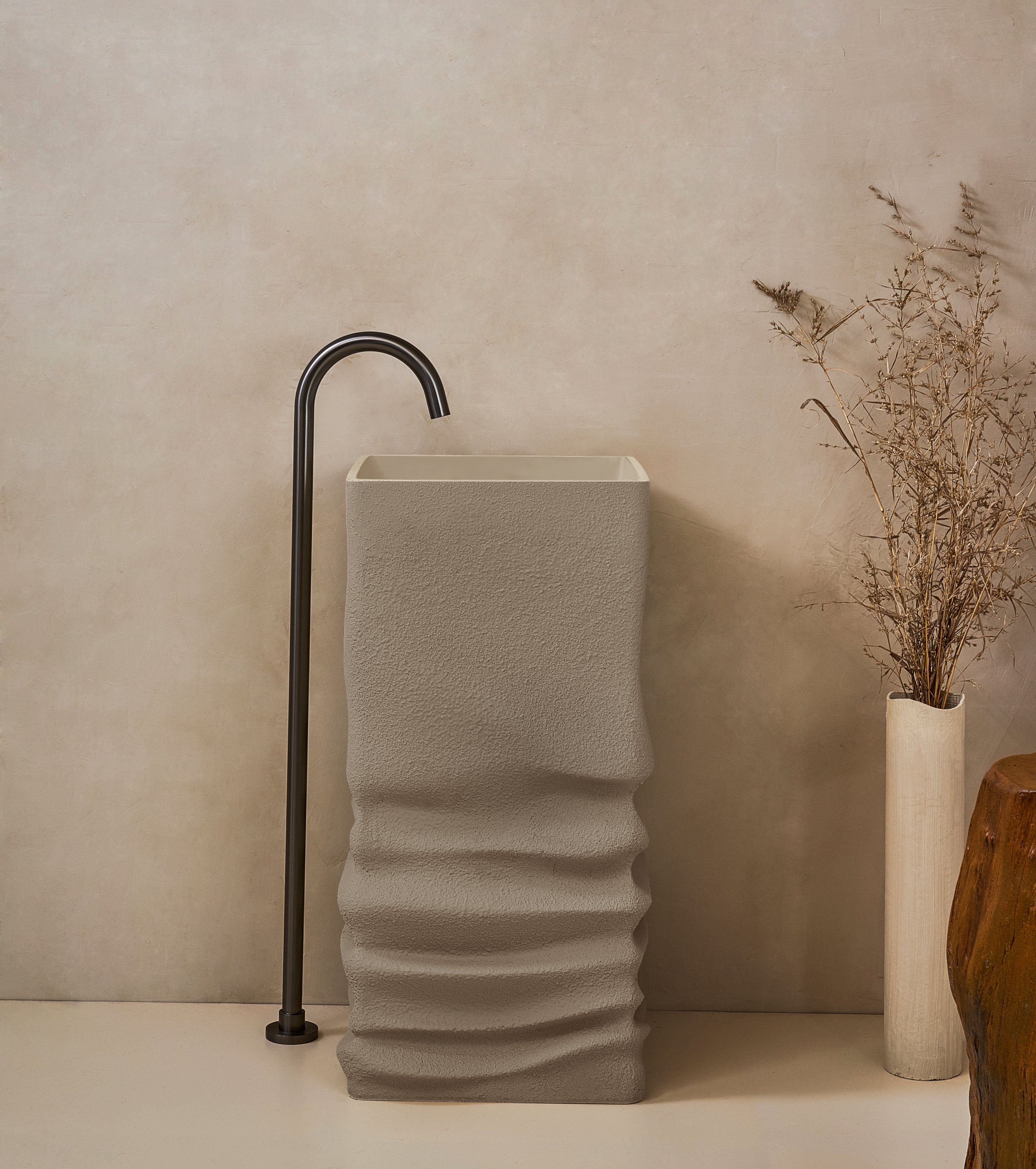 Marbo Tall Japandi Stone Resin Freestanding Bathroom Sink | EQAS041