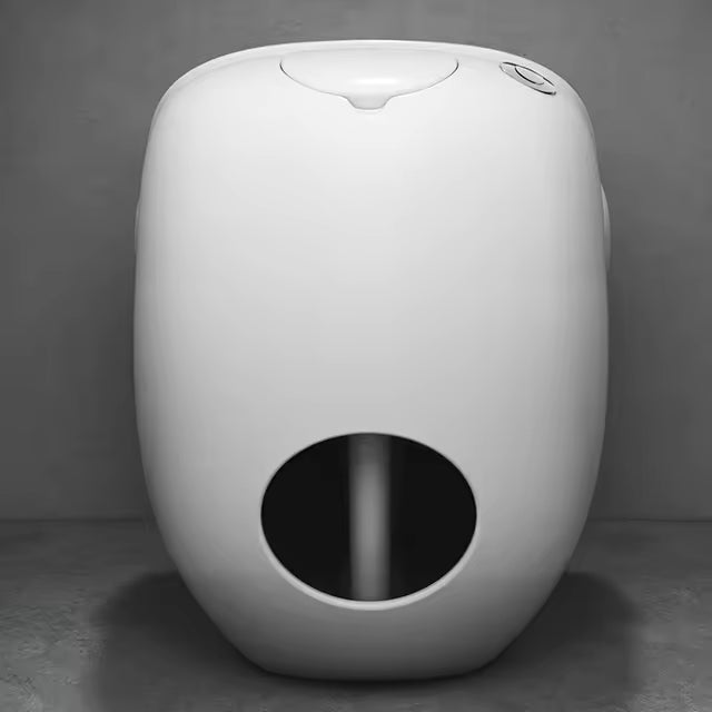 White cylindrical device with a black circular opening on a gray background