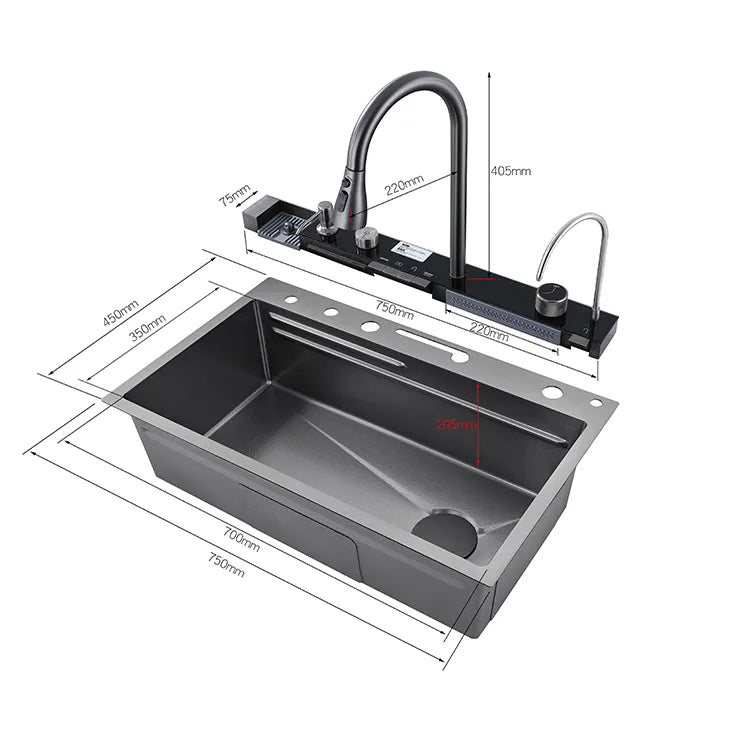 - Premium Black Kitchen Sink – MARBO 304 SS, Waterfall Style, Single Bowl