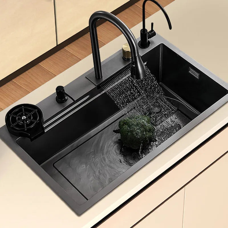 MARBO Kitchen Sink Set – 304 SS with Waterfall Faucet, Pull-Down, Cup Washer & Drain Baskets