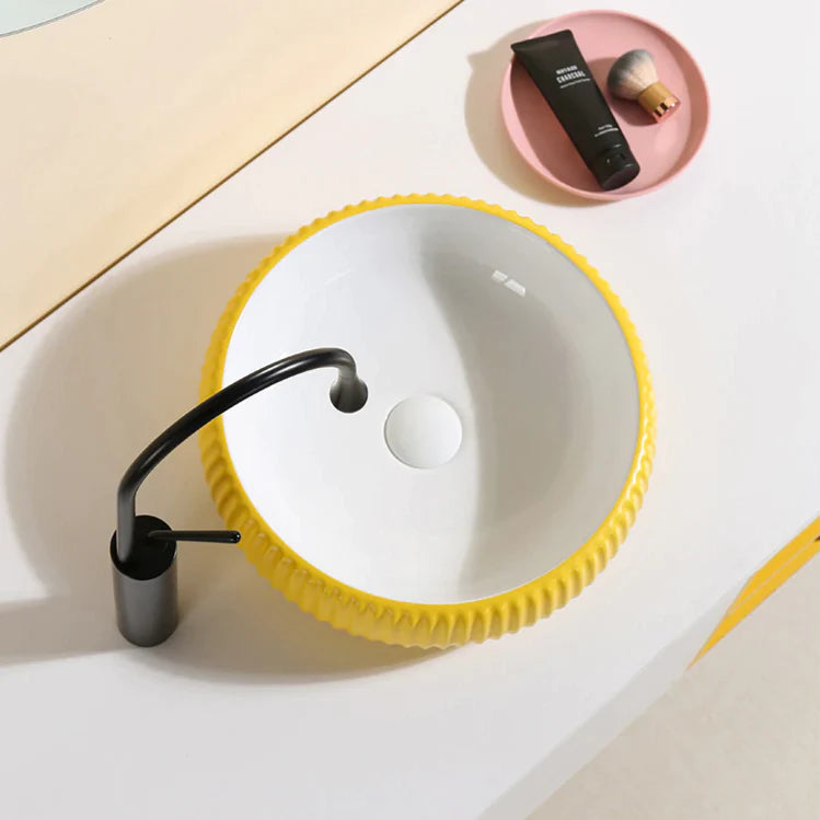 MARBO yellow colour couter top wash basin size 400*400*110 mm