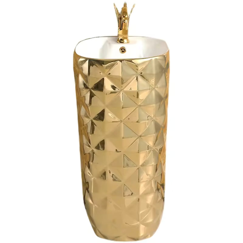MARBO Luxury bathroom wash basin ceramic floor standing pedestal plating gold Basin