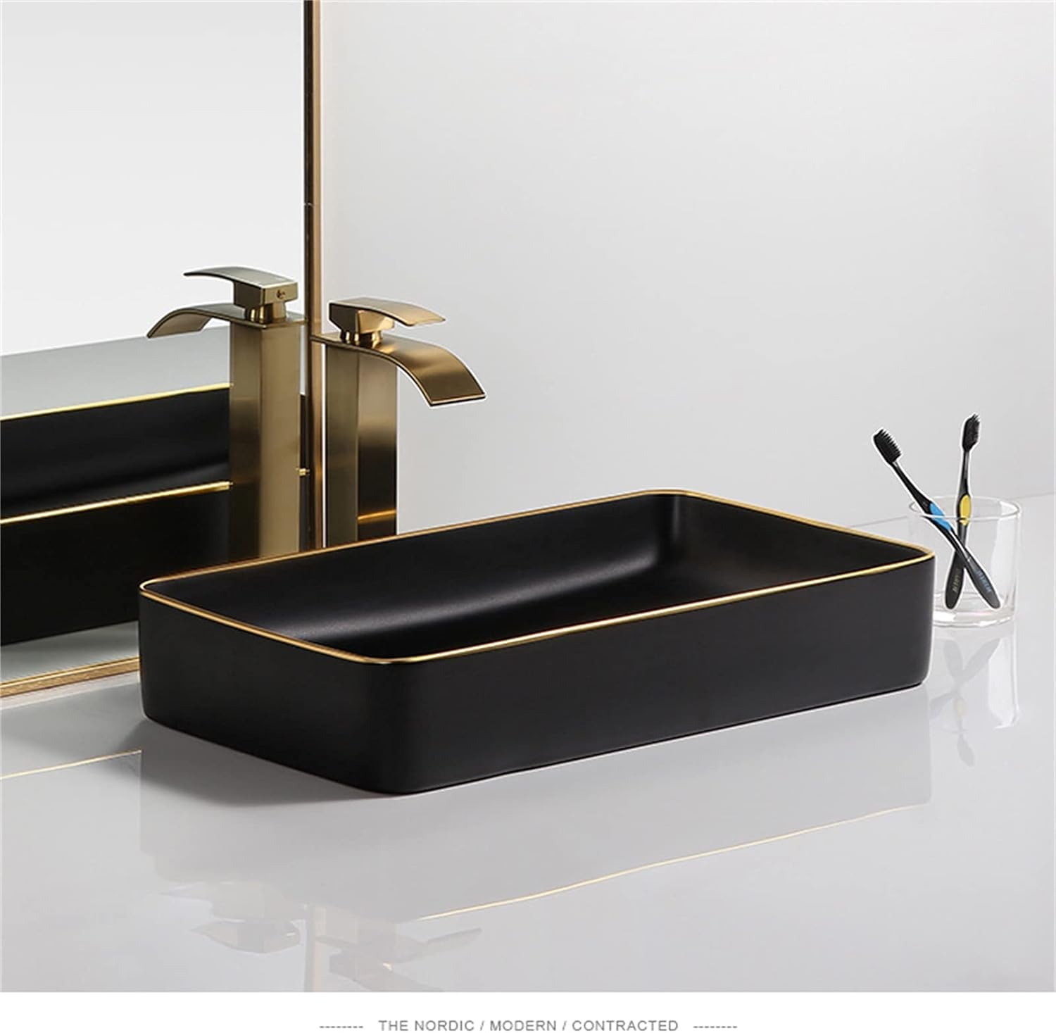 Gold Line Ceramic Wash Basin – MARBO Matte Finish, Tabletop Use