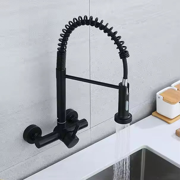 Matte Black Sink Faucet – Wall-Mount, Single Lever, Multi-Function Spray Head