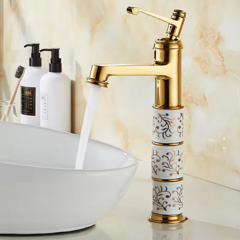 - MARBO Gold Bathroom Faucet – Hot/Cold, Brass, Vintage Style
