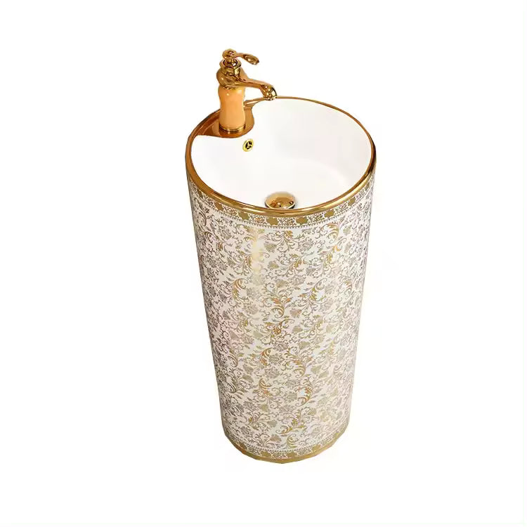 - MARBO Bathroom Basin – Golden Color, Ceramic Pedestal Style