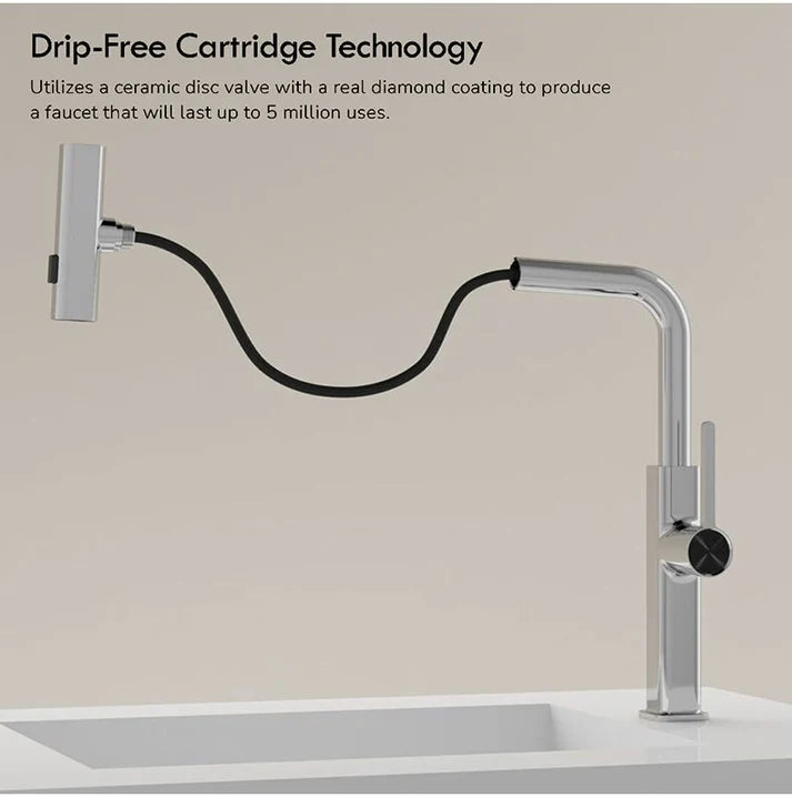 Waterfall Kitchen Faucet – MARBO 360° Brass, Pull-Out Design