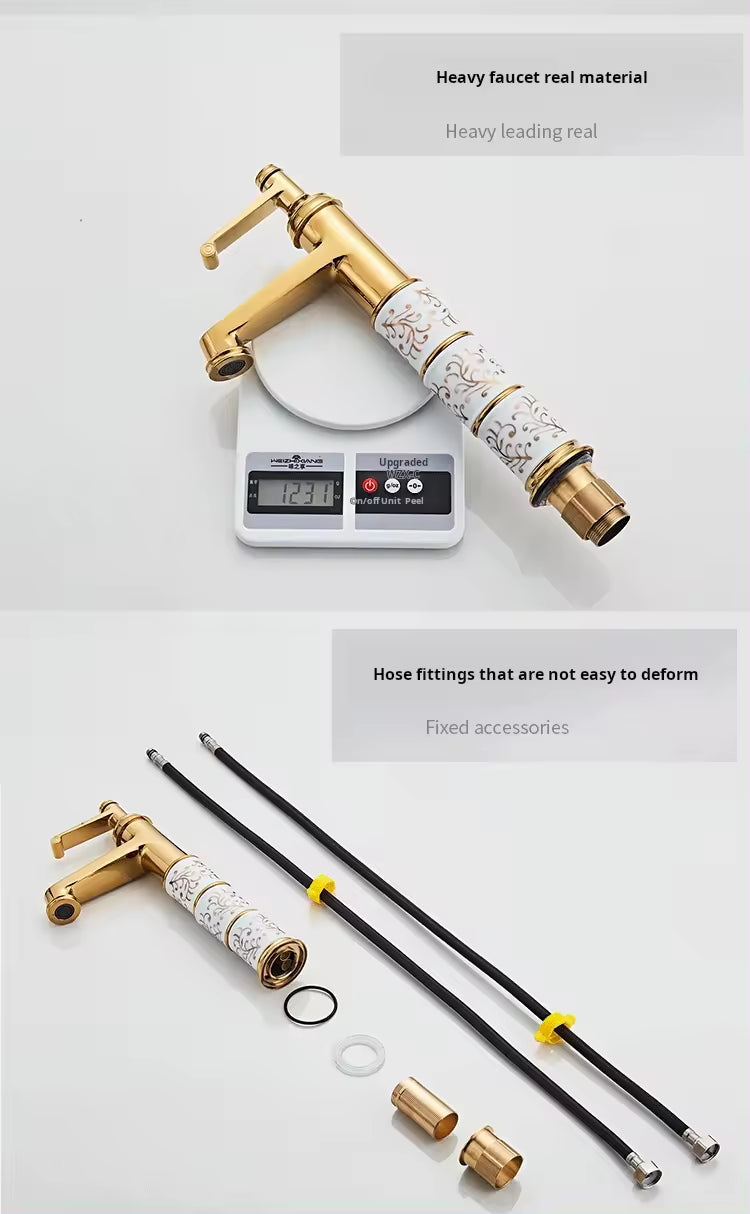 - MARBO Gold Bathroom Faucet – Hot/Cold, Brass, Vintage Style