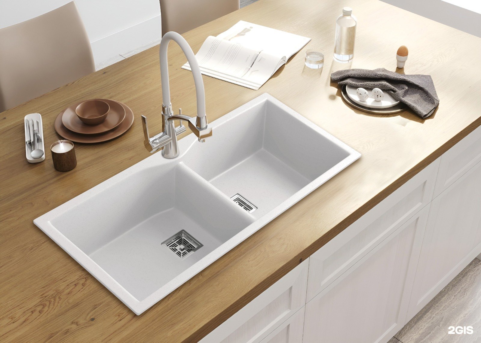 DOUBLE BOWL QUARTS SINK (SNOW WHITE)