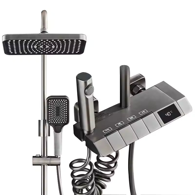 - MARBO Premium LED Shower Set – Grey Piano Finish, Digital Smart Faucet