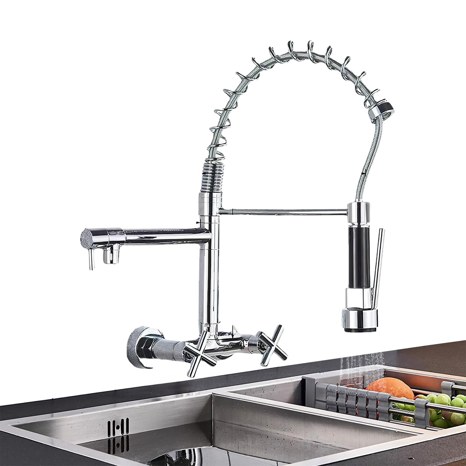 MARBO Premium Sink Tap – Wall-Mount, Chrome Sprayer with Hot & Cold Modes