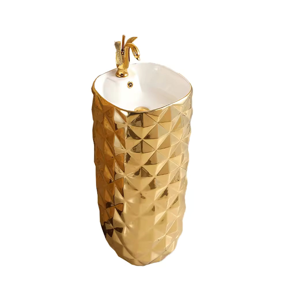 MARBO Luxury bathroom wash basin ceramic floor standing pedestal plating gold Basin