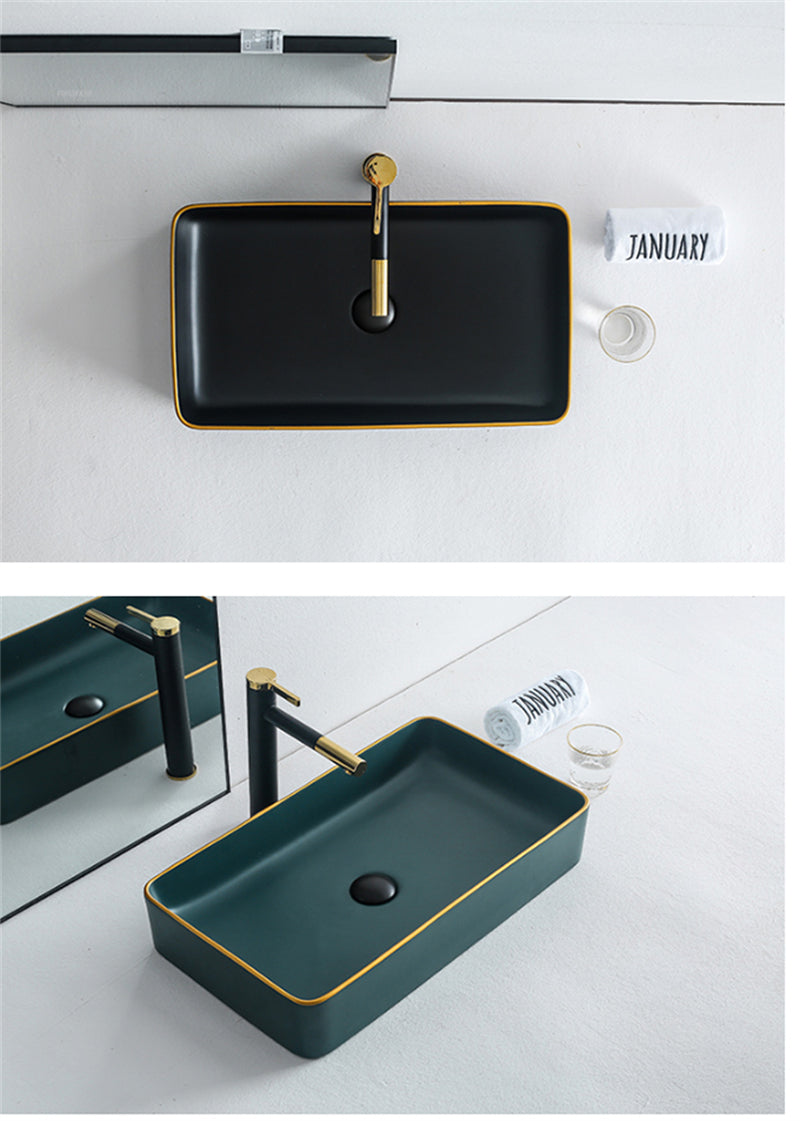 Gold Line Ceramic Wash Basin – MARBO Matte Finish, Tabletop Use