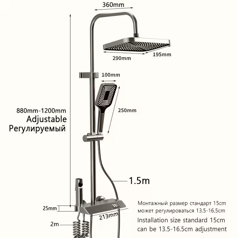 - MARBO Premium LED Shower Set – Grey Piano Finish, Digital Smart Faucet