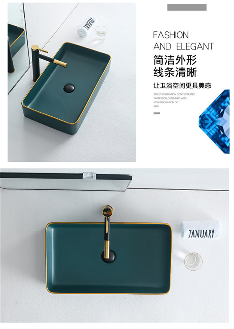Gold Line Ceramic Wash Basin – MARBO Matte Finish, Tabletop Use