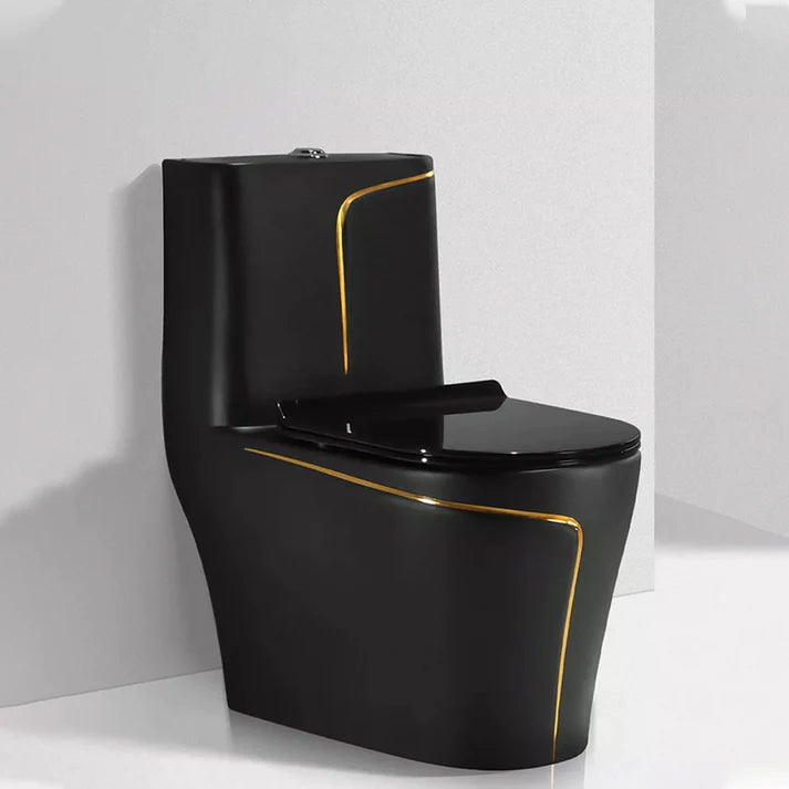 - MARBO Black Ceramic Toilet – Gold Line, One-Piece Design