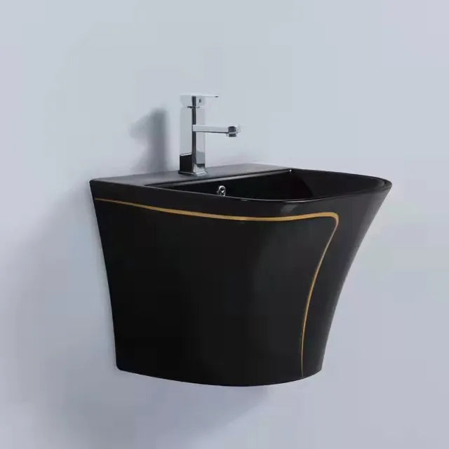 MARBO Ceramic Bathroom Wc Black Colored Bowl Toilet Commode And Sink Set 1