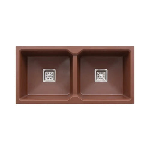 Brown kitchen double basin kitchen sink on a white background
