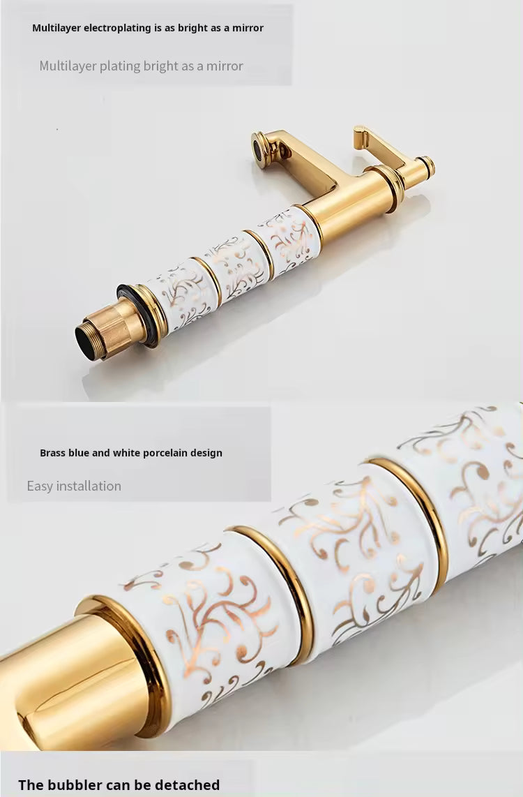- MARBO Gold Bathroom Faucet – Hot/Cold, Brass, Vintage Style