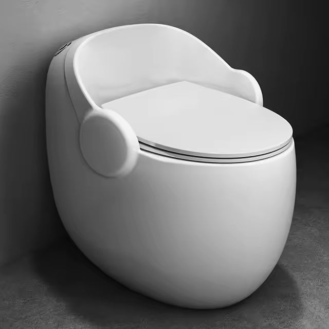 Modern white toilet against a gray background