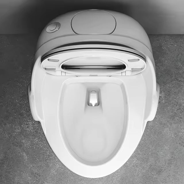 Toilet seat with bidet attachment on a gray background