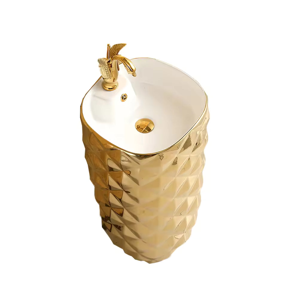 MARBO Luxury bathroom wash basin ceramic floor standing pedestal plating gold Basin