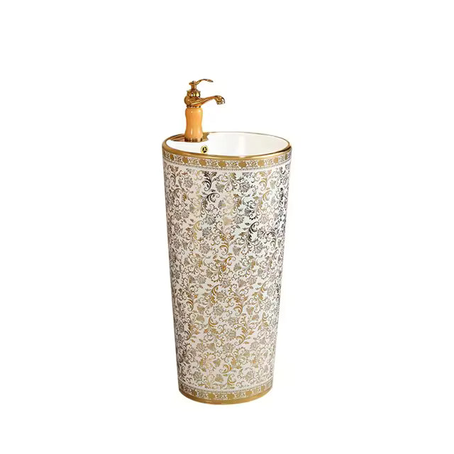 - MARBO Bathroom Basin – Golden Color, Ceramic Pedestal Style