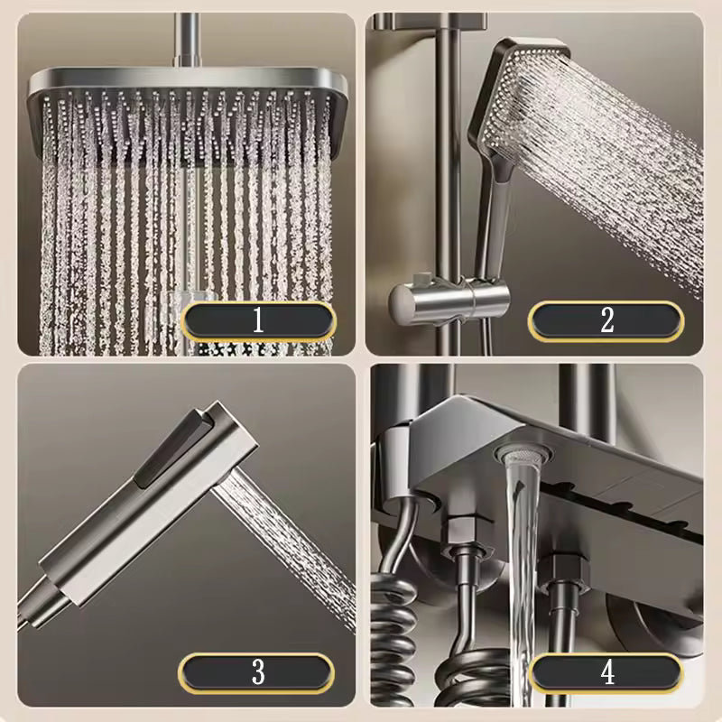 - MARBO Premium LED Shower Set – Grey Piano Finish, Digital Smart Faucet